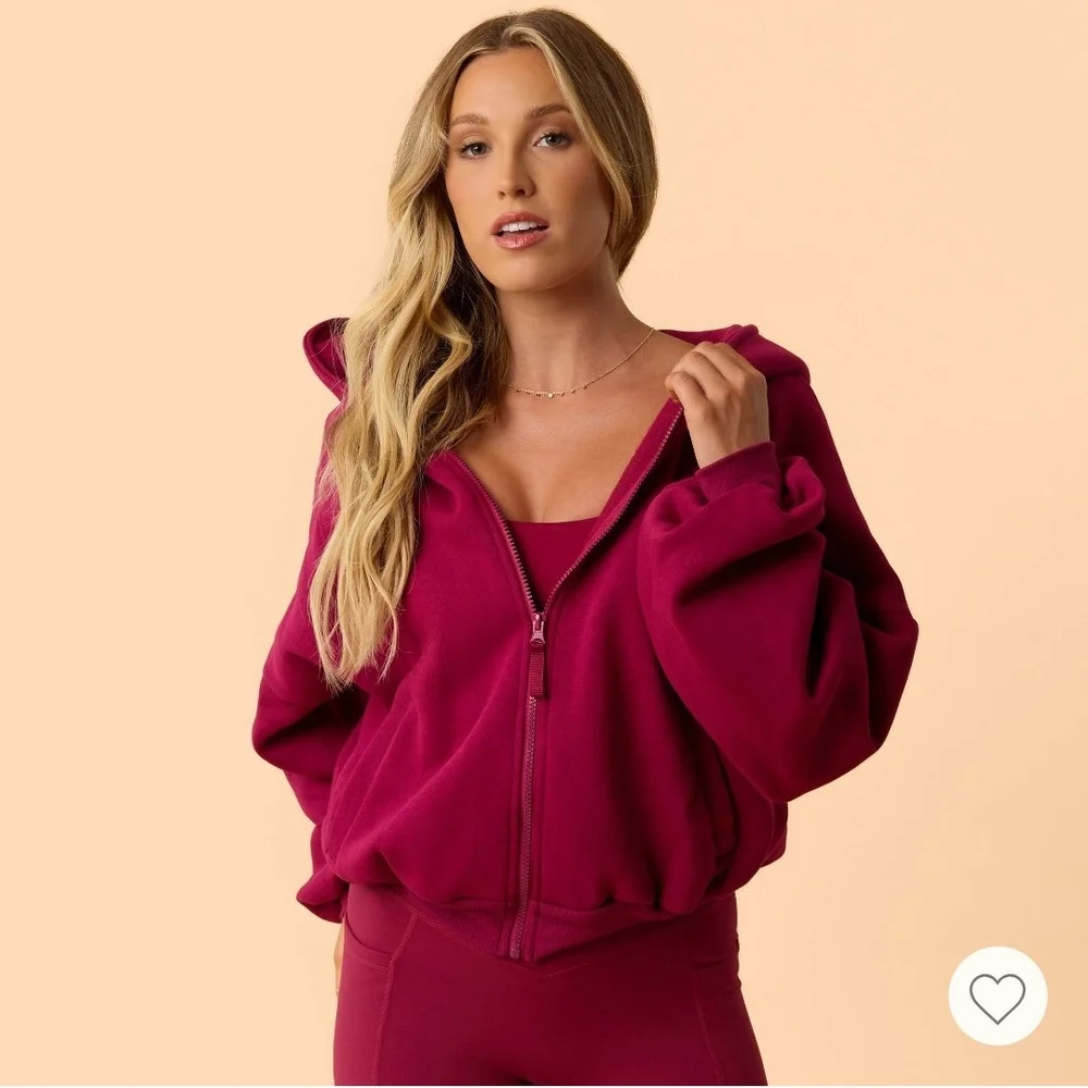 Women's Zip-Up Hooded Sweatshirt - Rich Magenta - Picture 5 of 7